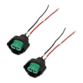 2-pack female fog light wiring harness connectors, black housings, green terminals, red/black wires
