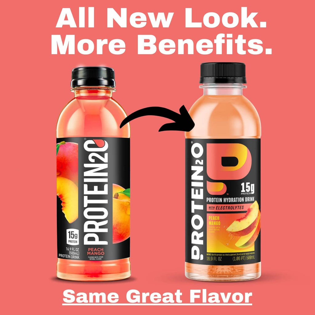 Protein hydration drink bottle, peach mango flavor, 15g protein, 500 ml size