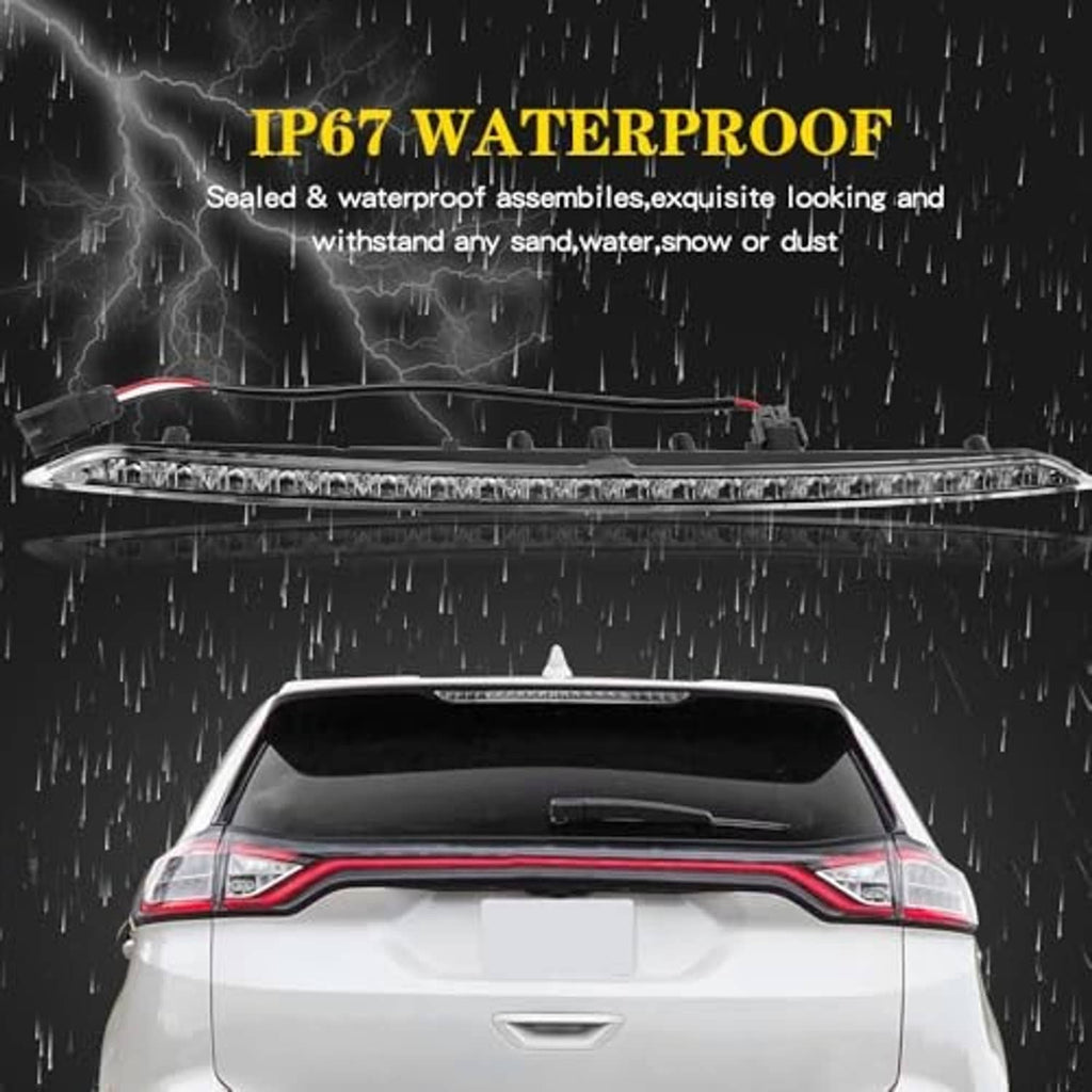Waterproof LED third brake light bar with clear housing and red LED strip.
