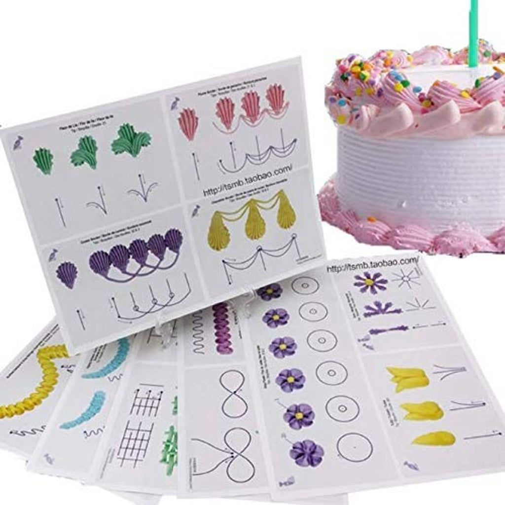 Cream cake decorating practice board set with colorful piping pattern guides
