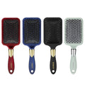 Paddle hair brush set with velvet touch cushion base and nylon bristles, assorted colors
