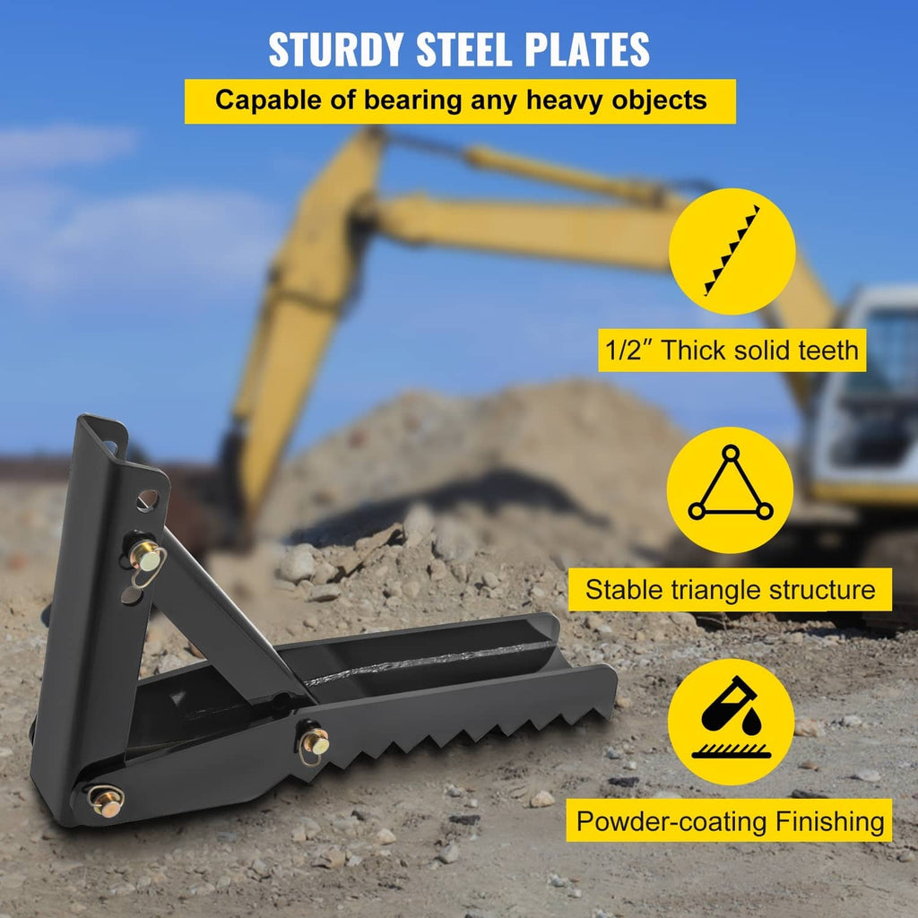 Black steel thumb claw attachment with solid-tooth serrated digging edge