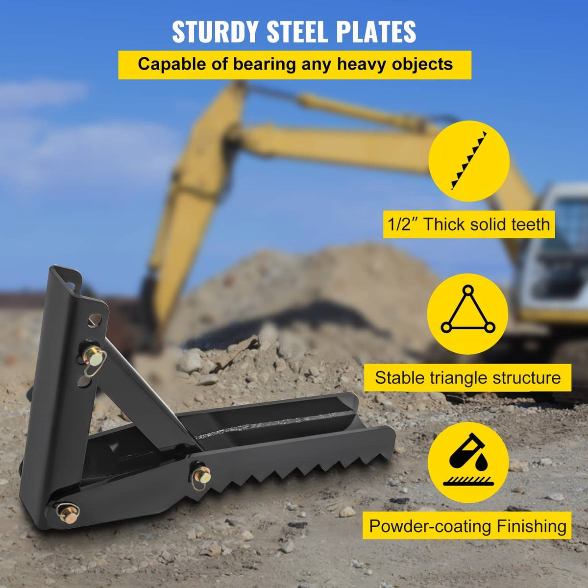 Black steel thumb claw attachment with solid-tooth serrated digging edge