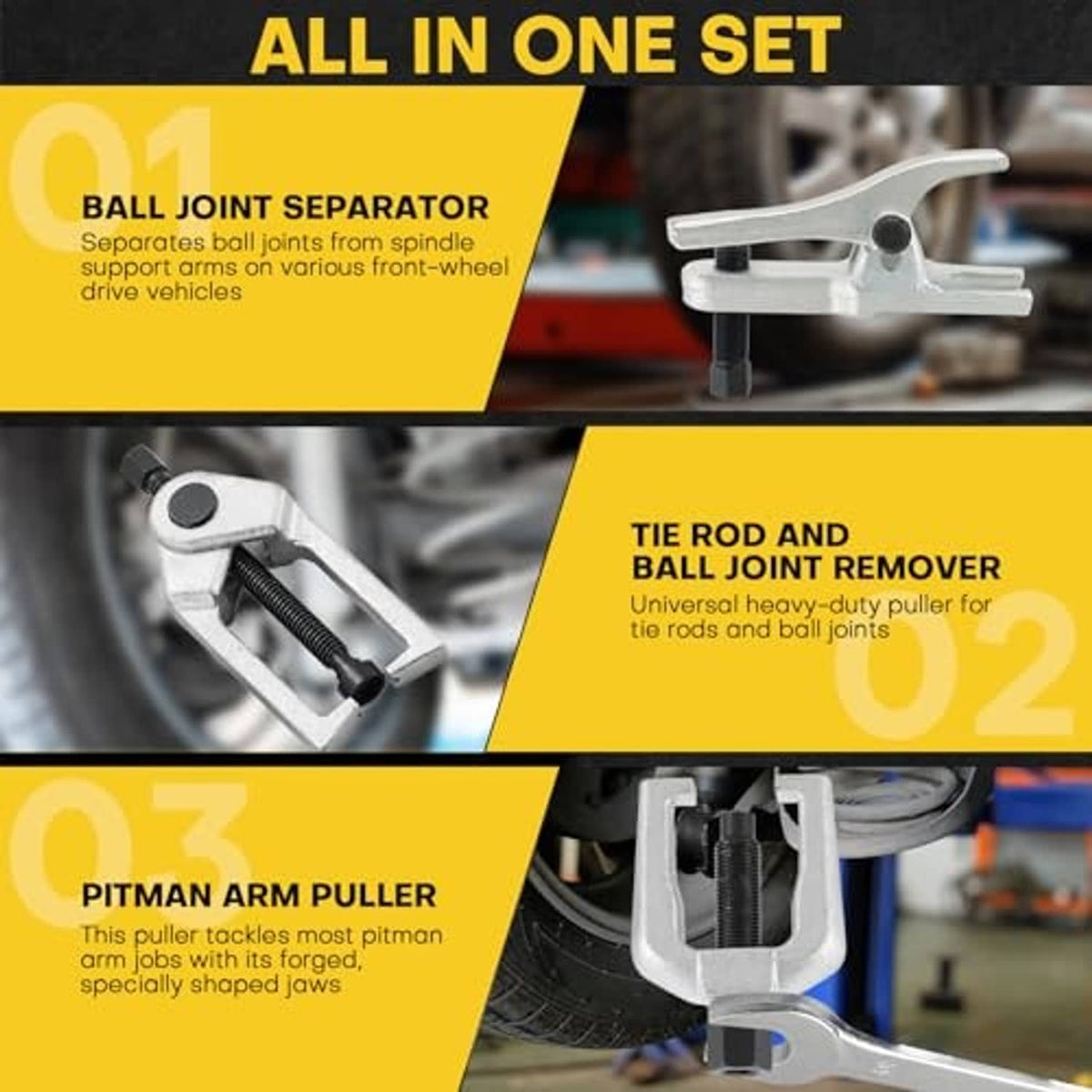 Ball joint separator and tie-rod remover tool with U-shaped metal puller clamp