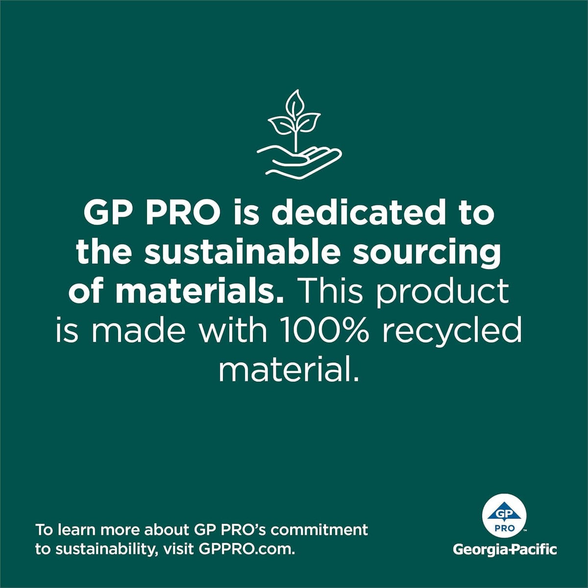 GP Pro sustainability packaging card for toilet paper made with 100% recycled material claim