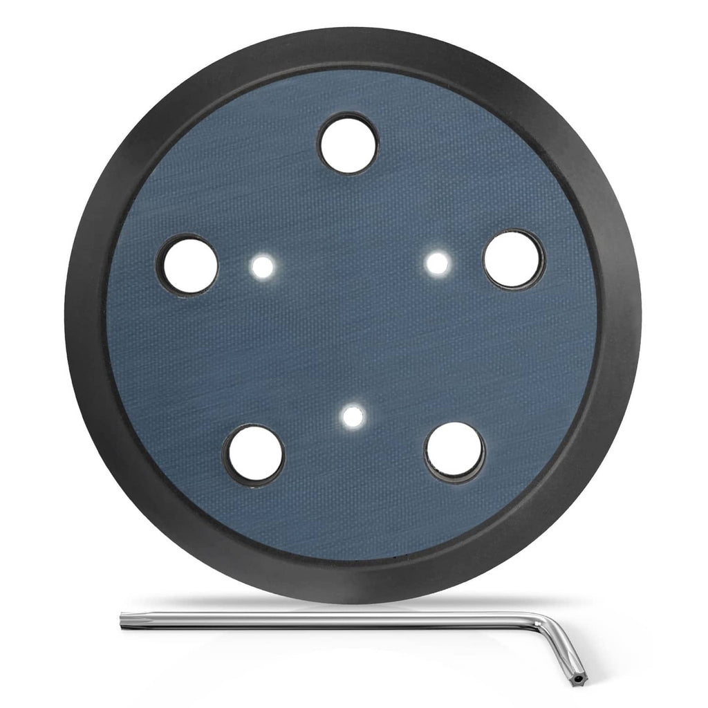 5-inch orbital sander replacement pad, blue with five dust holes and center mount hole