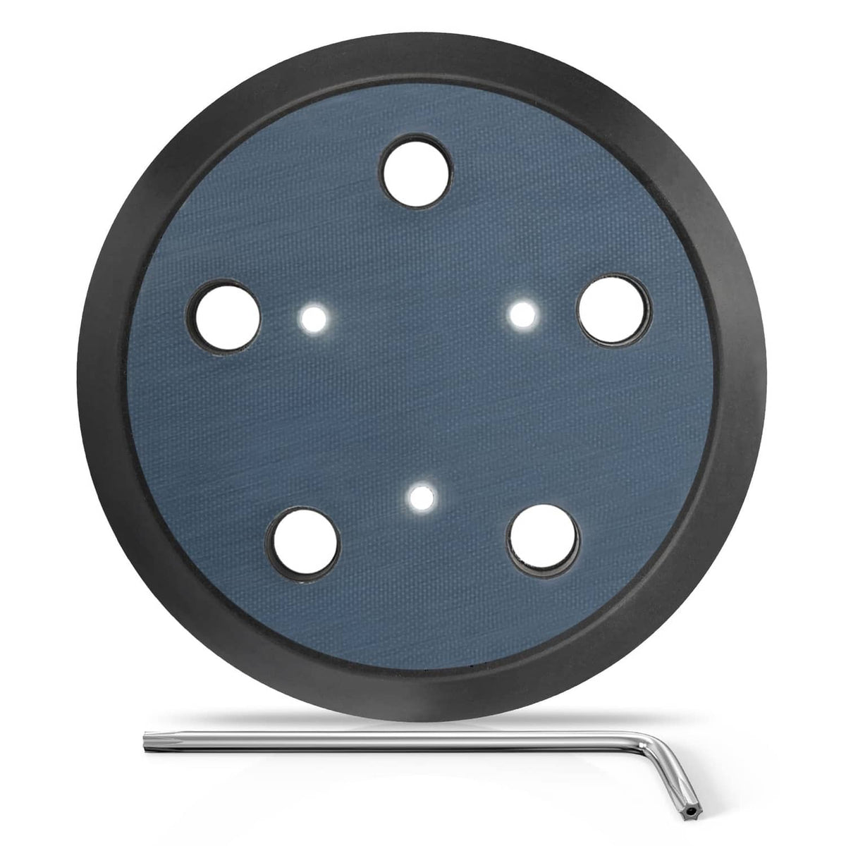 5-inch orbital sander replacement pad, blue with five dust holes and center mount hole