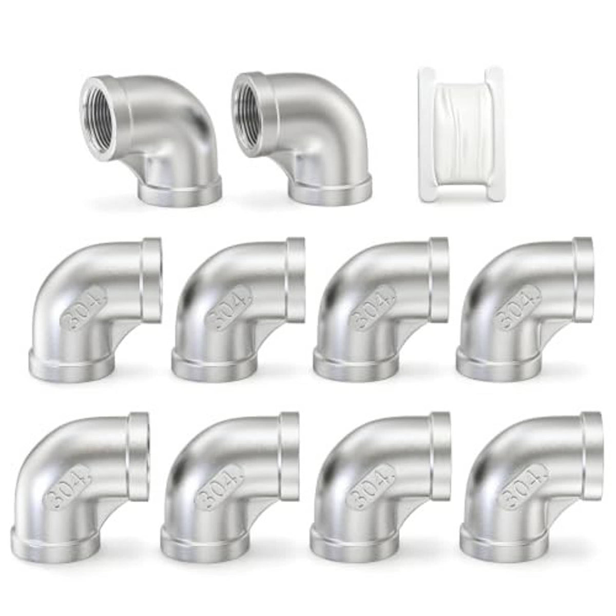 304 stainless steel 90-degree elbow fittings set with NPT threaded elbows