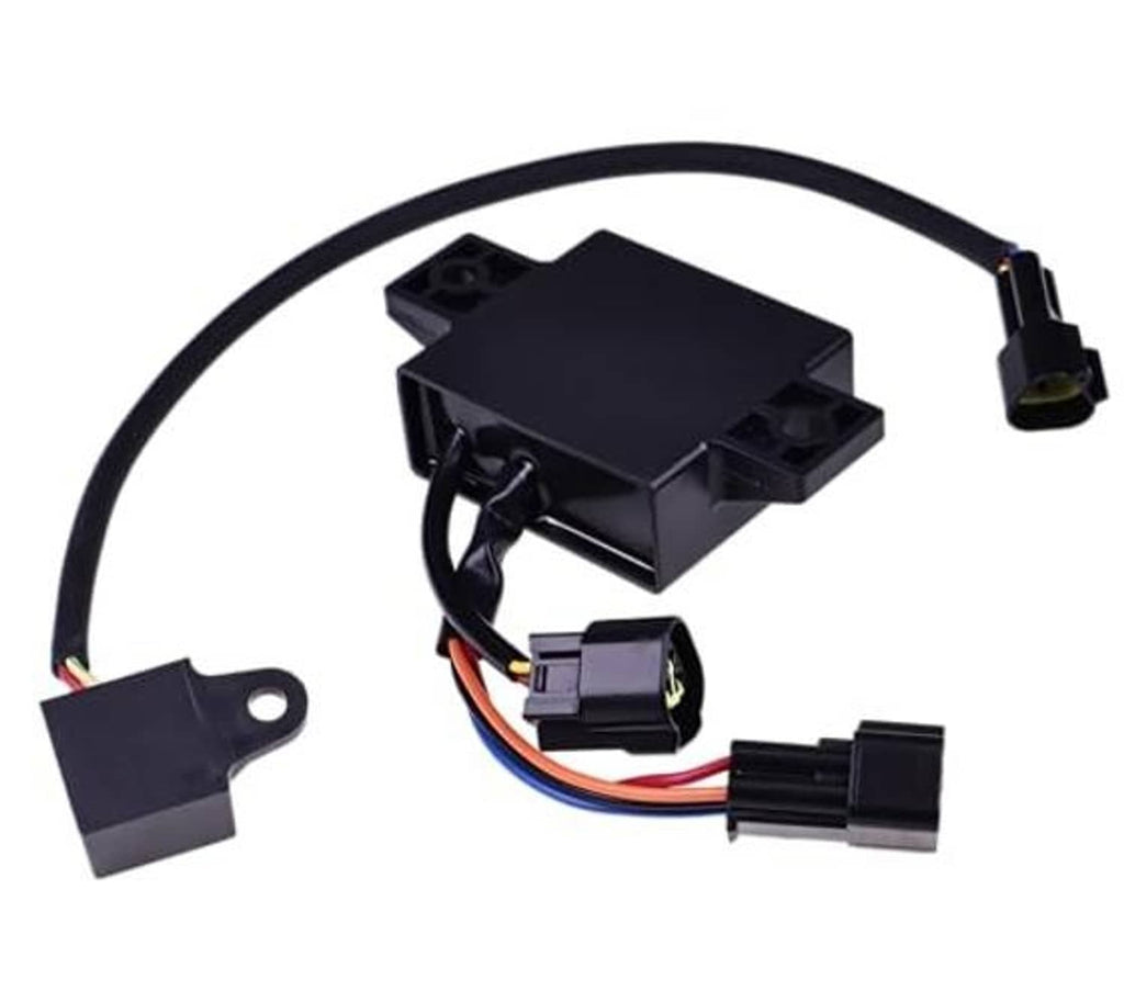 Ignition CDI box with black housing, connectors, and color-coded wire leads