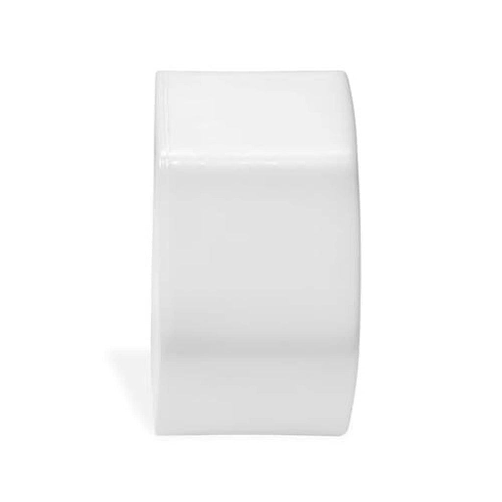 White hex plastic pipe end cap with plain outer side panel