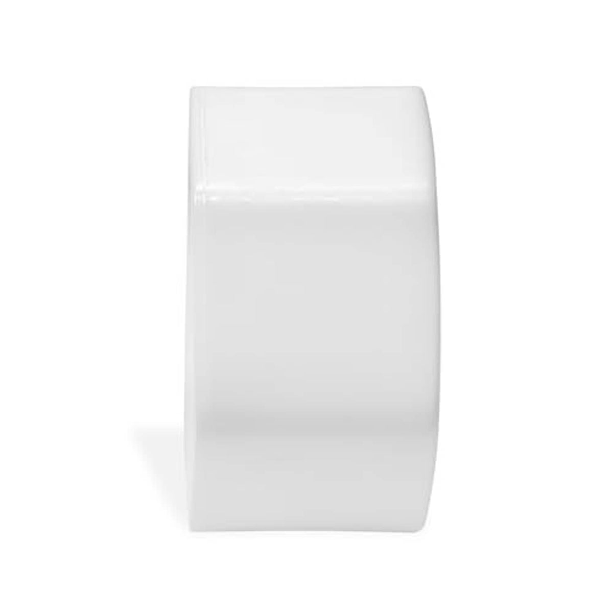 White hex plastic pipe end cap with plain outer side panel
