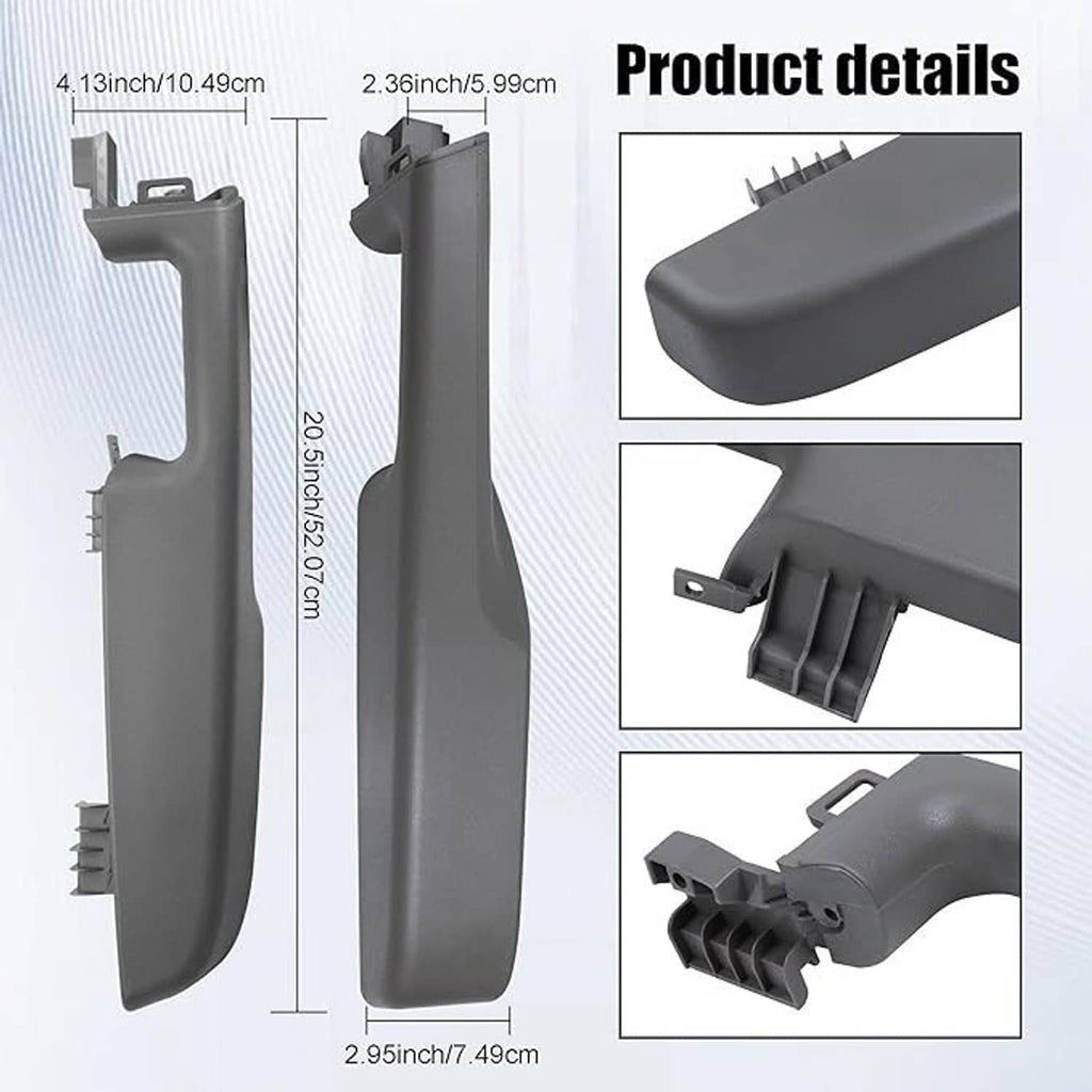 Door armrest handle, dark gray plastic, side view with mounting clips and slots