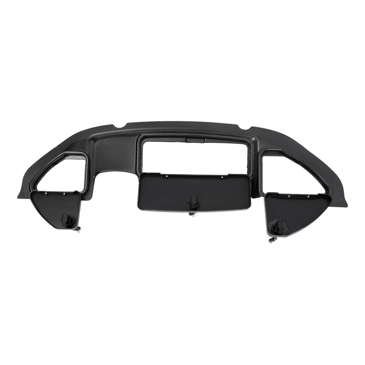 Golf cart dash kit panel, carbon-fiber texture, center opening, side vent sections