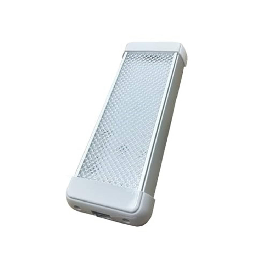 LED dome light bar in light gray housing with clear textured front lens
