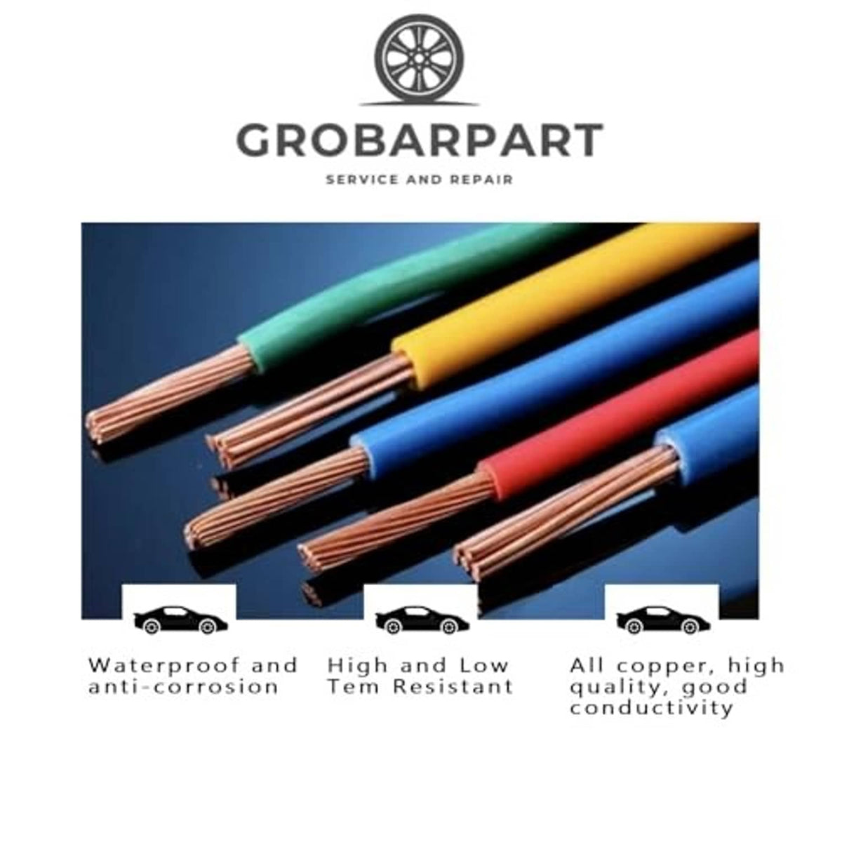 Bundle of automotive electrical wires with copper conductors and colored insulation