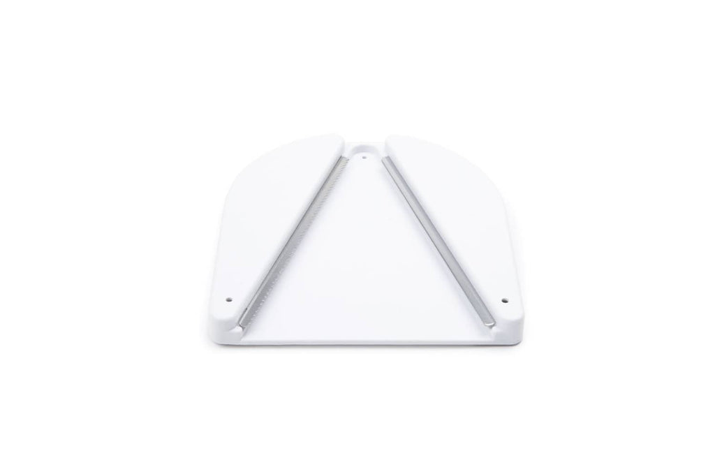 Fox Run under-counter jar opener, three-sided white base with two metal arms