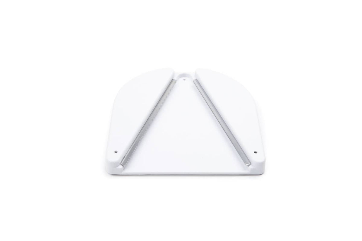 Fox Run under-counter jar opener, three-sided white base with two metal arms