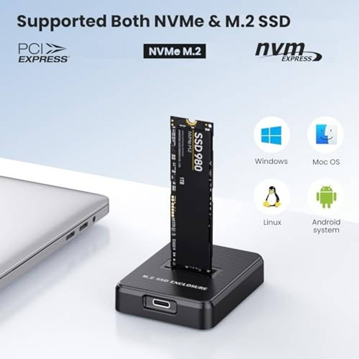 M.2 NVMe SSD enclosure docking base with external USB port