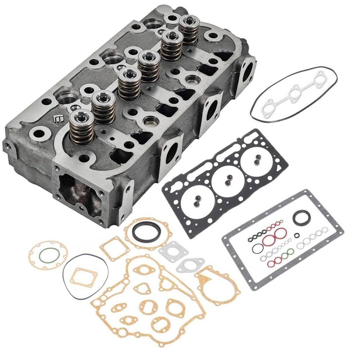Complete cylinder head gasket kit with cast-metal cylinder head and gasket set