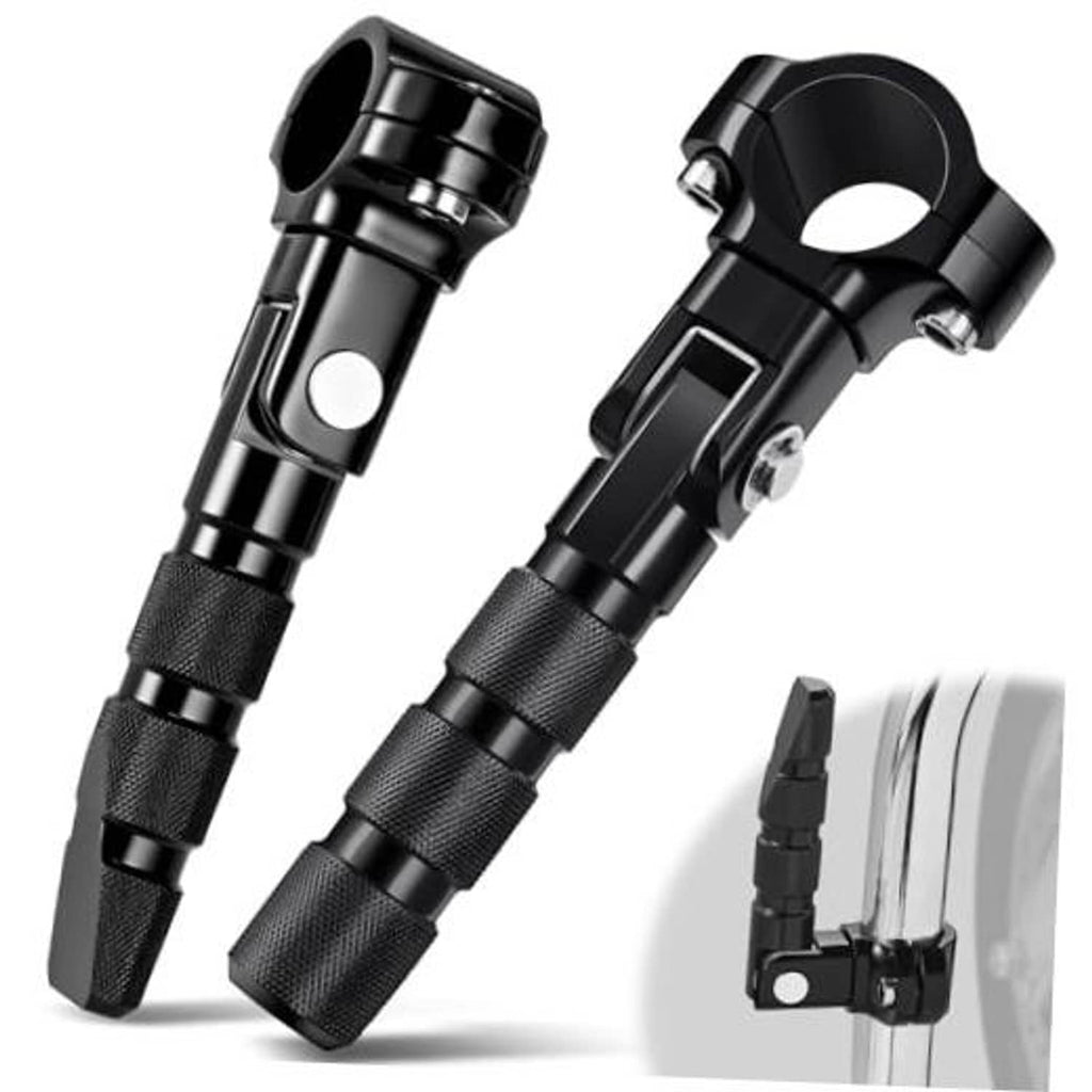 Black highway footpegs pair with knurled grips and pivot clamp brackets