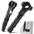 Black highway footpegs pair with knurled grips and pivot clamp brackets