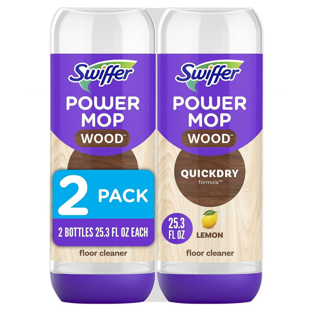 Swiffer Power Mop Wood QuickDry floor cleaner, 2-pack of lemon bottles