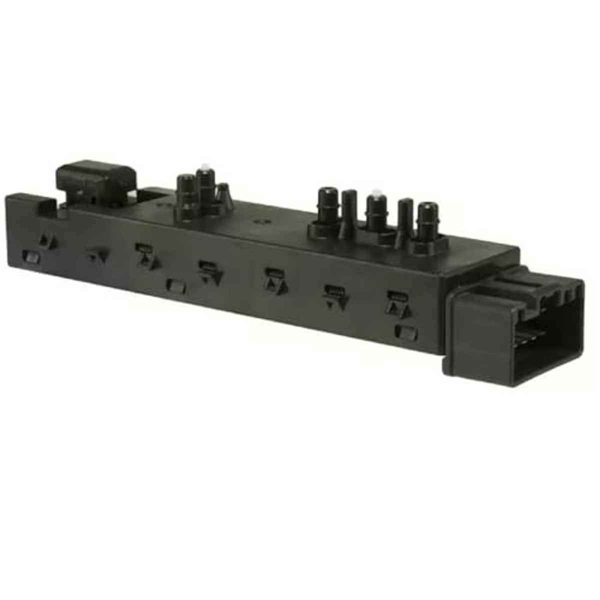 Power seat switch adjustment control panel, black with button icons and ports