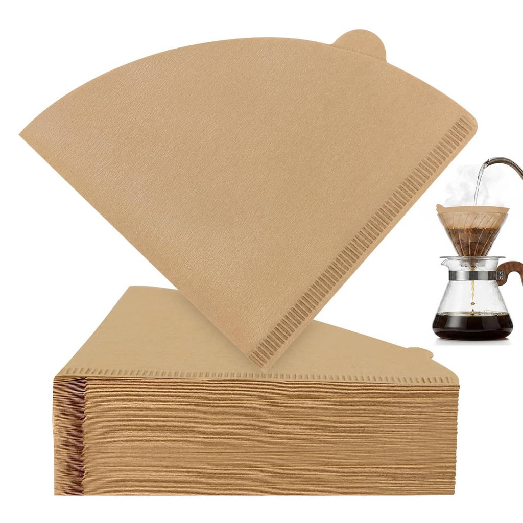 Unbleached #02 cone coffee filter papers, stacked and fanned