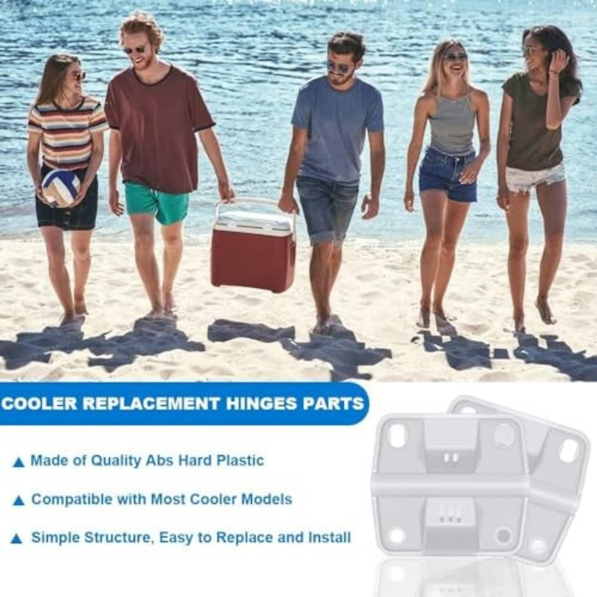 Cooler hinge replacement parts: white hinge plate graphic with screw set