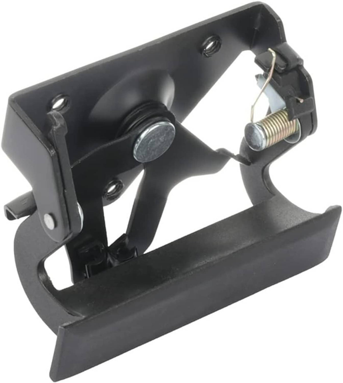 Black tailgate handle latch bezel with release button and coiled spring