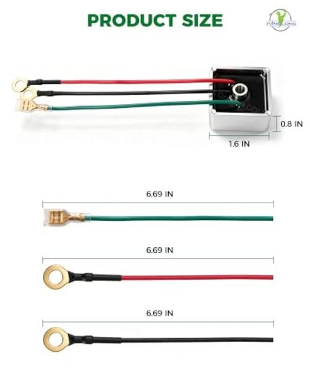 Voltage regulator wiring length diagram with metal box and 16 in cable span