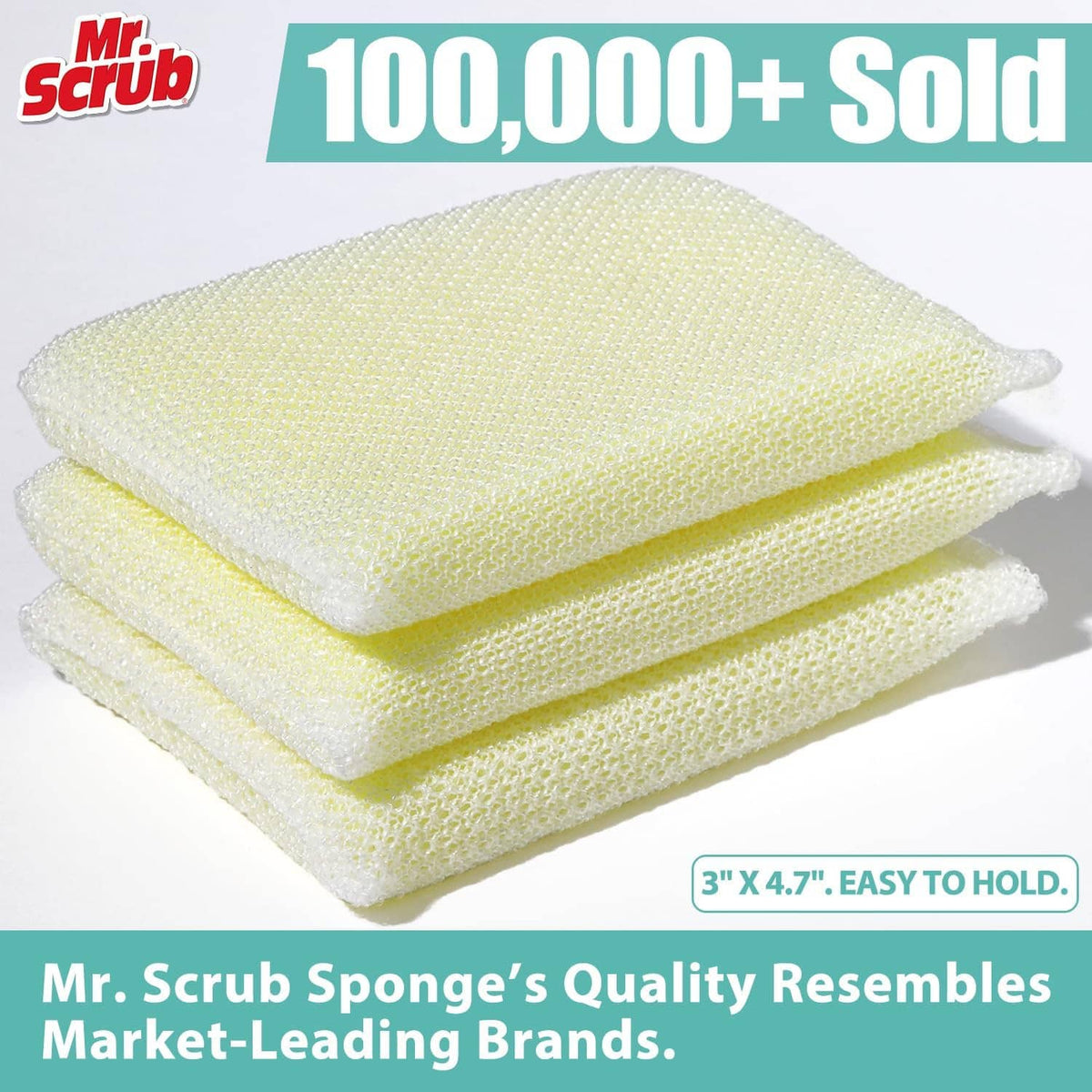 All-purpose non-scratch cleaning sponges, pale yellow, flat stacked set