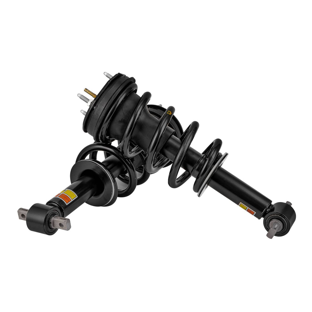 Front shock strut pair angled view, black shock bodies with coil springs