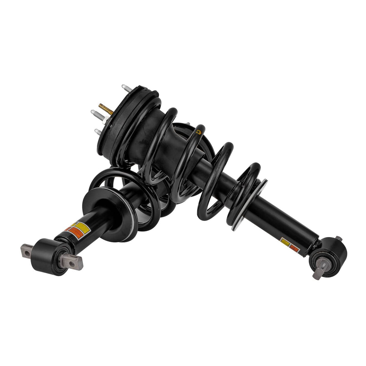 Front shock strut pair angled view, black shock bodies with coil springs