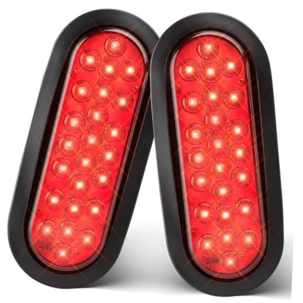 Pair of oval red LED trailer tail lights with black housings and 24 LEDs each