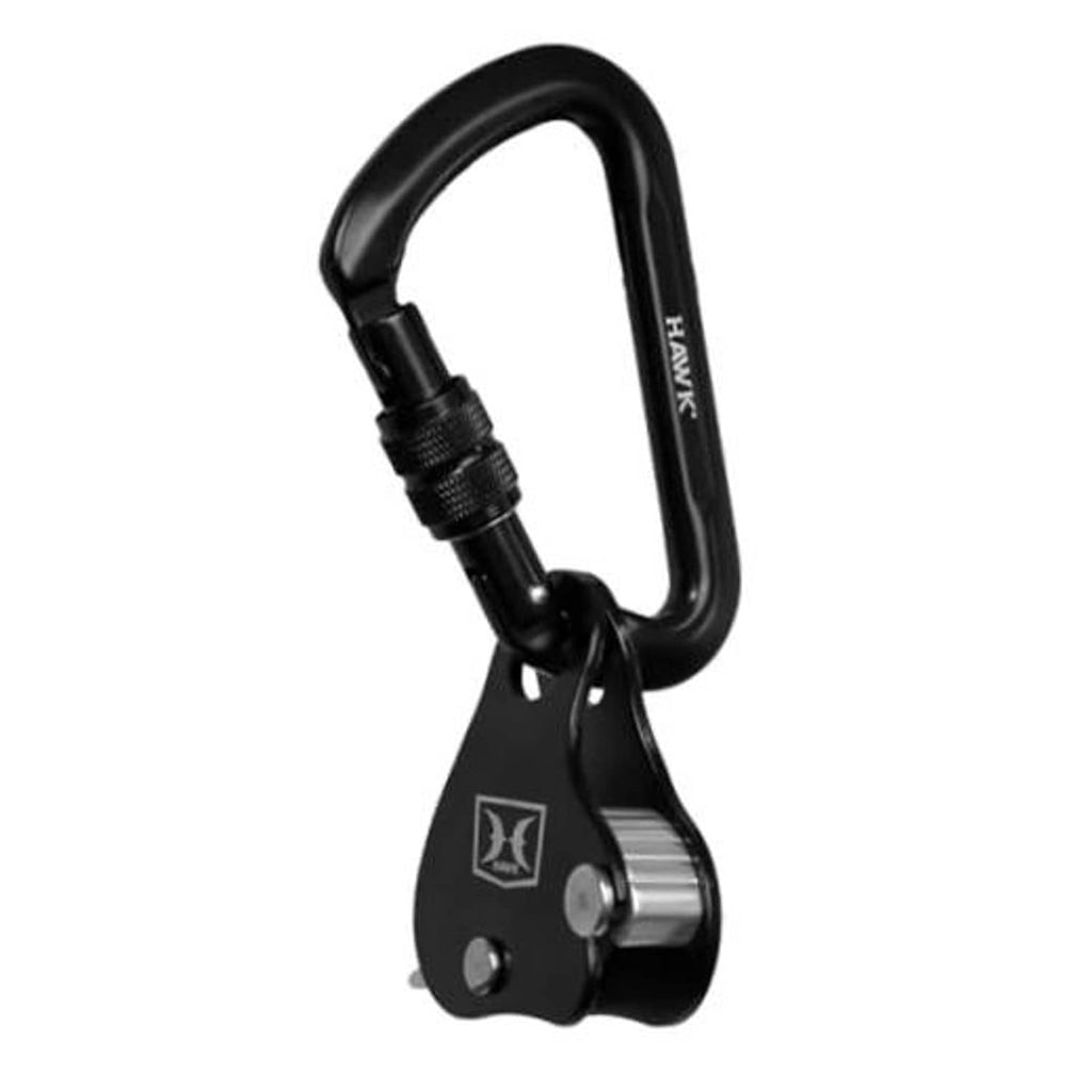 Black Hawk rope ascender carabiner with pulley wheel and textured gate