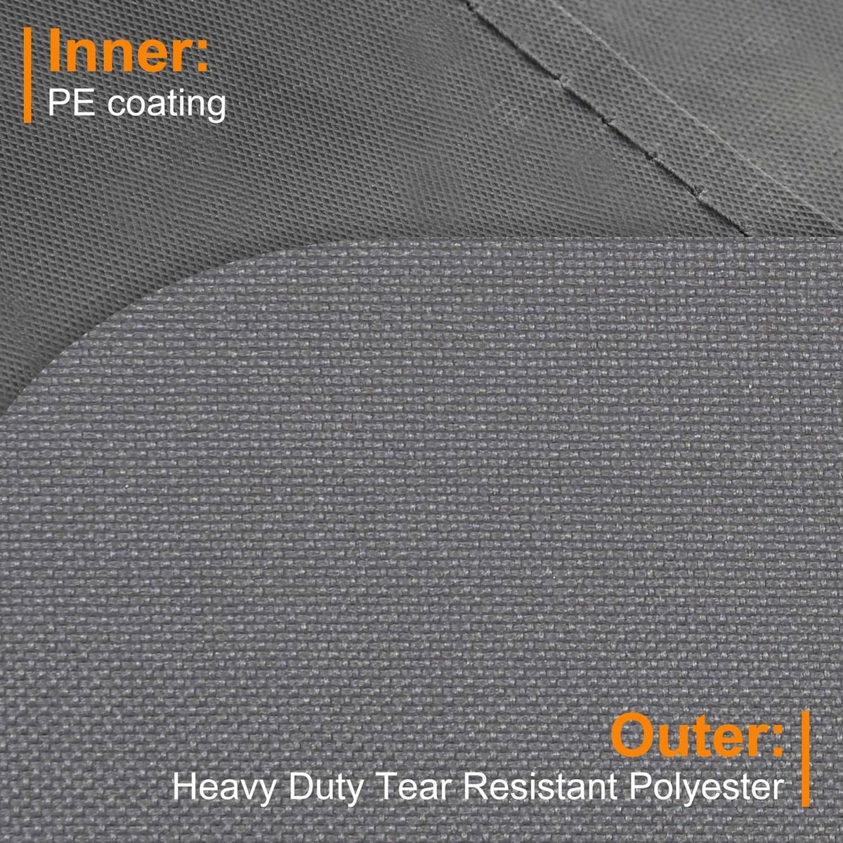 Close-up of grey textured storage bag fabric with protective PE coating layer.