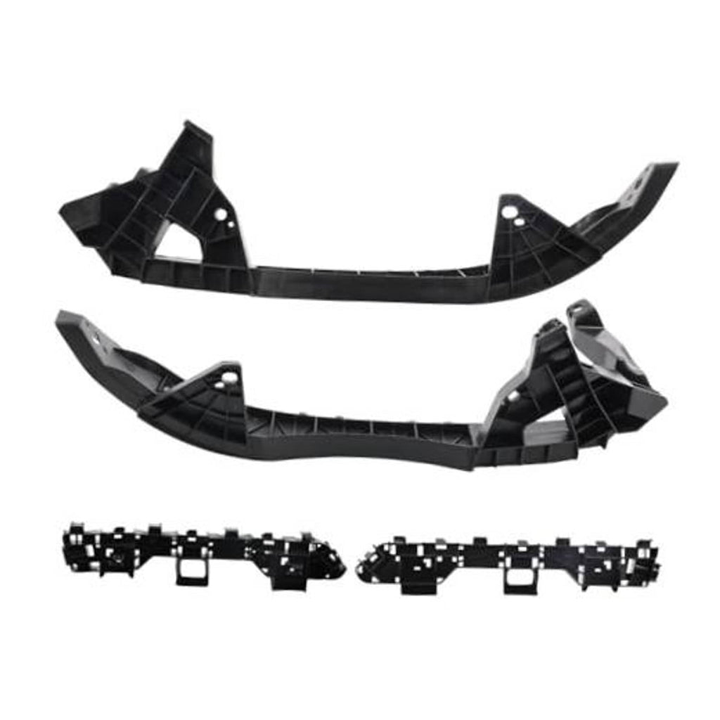 Front headlight bumper support brackets kit with curved black plastic support rails