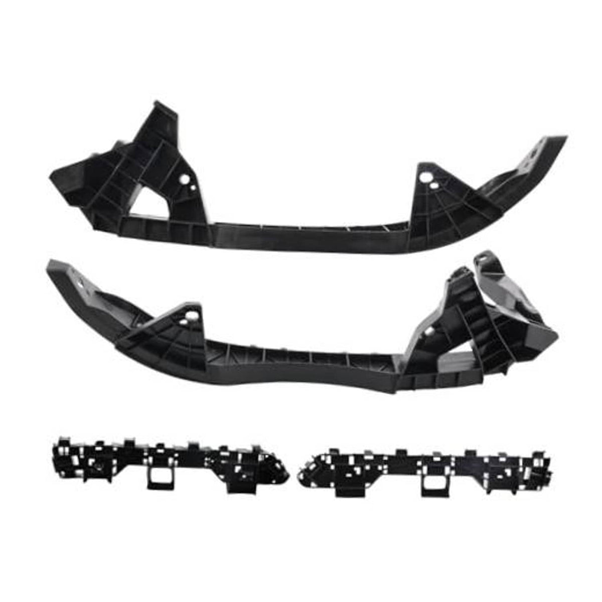 Front headlight bumper support brackets kit with curved black plastic support rails