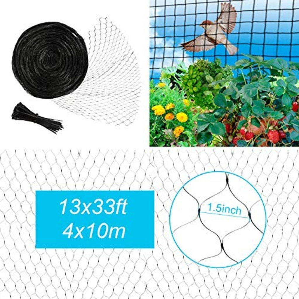 Bird netting roll and white mesh with 1.5 inch grid size diagram