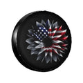 Universal spare tire cover with black base and American flag flower graphic, round fit