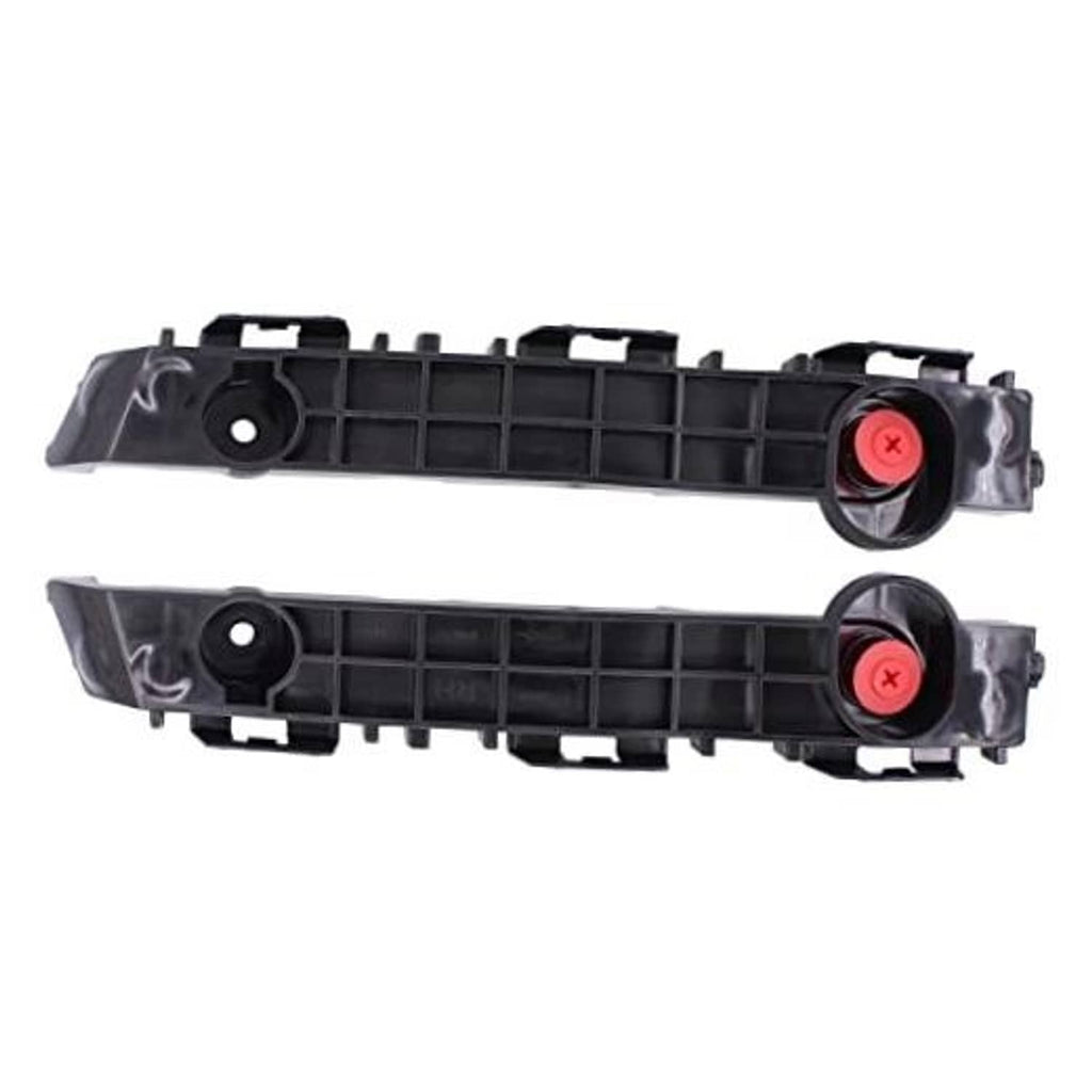 Front bumper bracket pair with grille-style openings, black plastic and red fastener caps