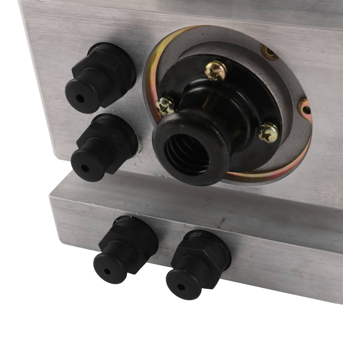 Air dryer head with circular port cover, four black vacuum hoses, and silver metal housing