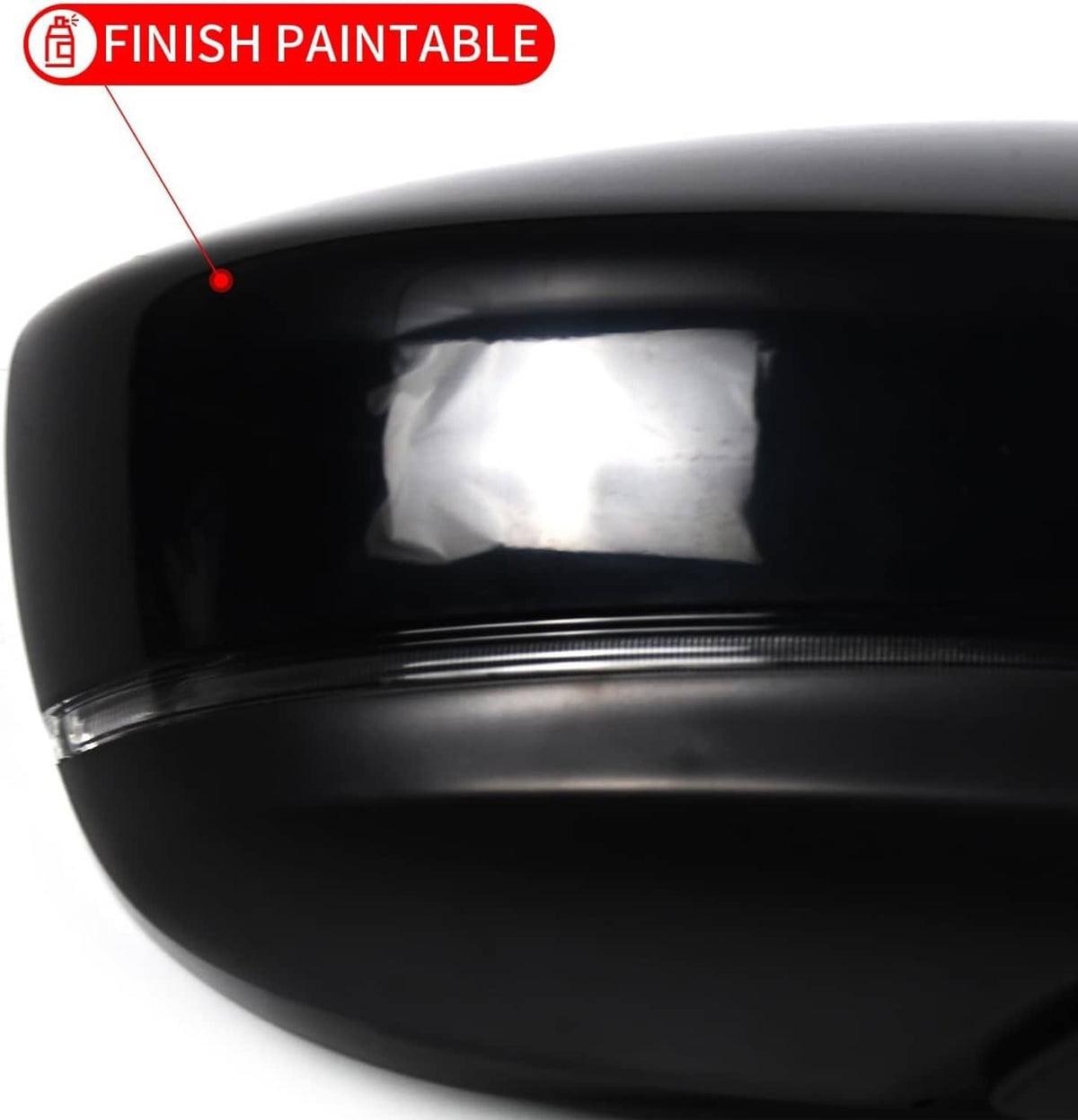 Black side mirror housing with smooth surface area for finish painting