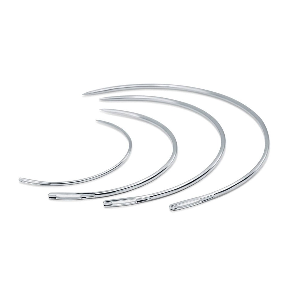 Curved upholstery hand needles in nickel, multiple curved needles