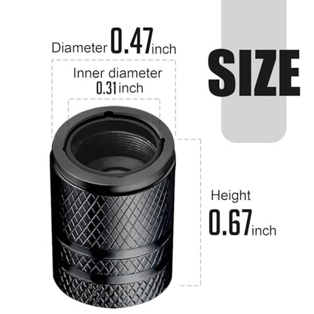 Black tire valve stem cap with textured diamond grip and internal threaded opening