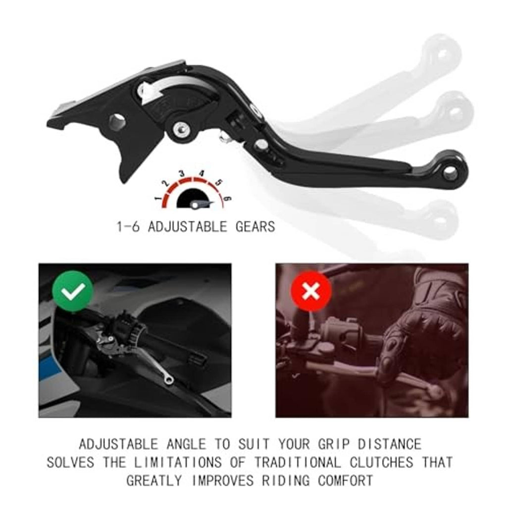 Black foldable motorcycle clutch and brake lever with adjustable gear markings