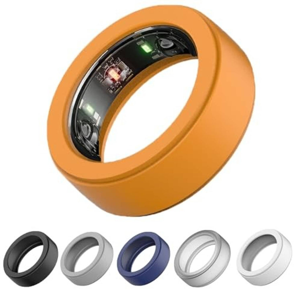 Yellow silicone ring protector with matching black, white, and blue color options shown