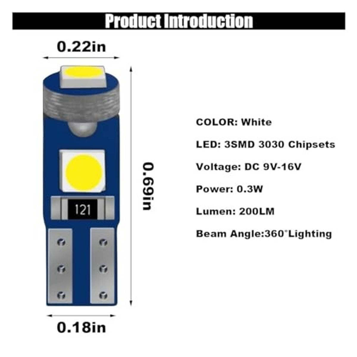 T5 LED bulb with blue base and white LED chip, compact size