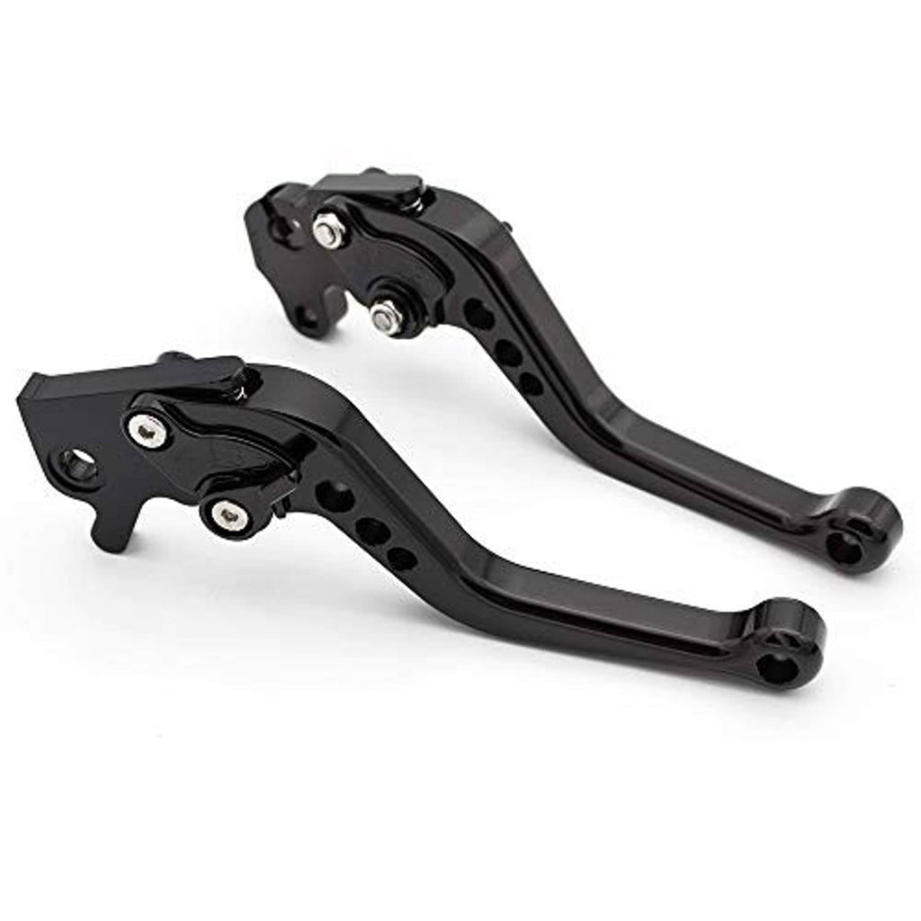 Black CNC short brake and clutch levers with angled grip and multi-hole mounting bracket